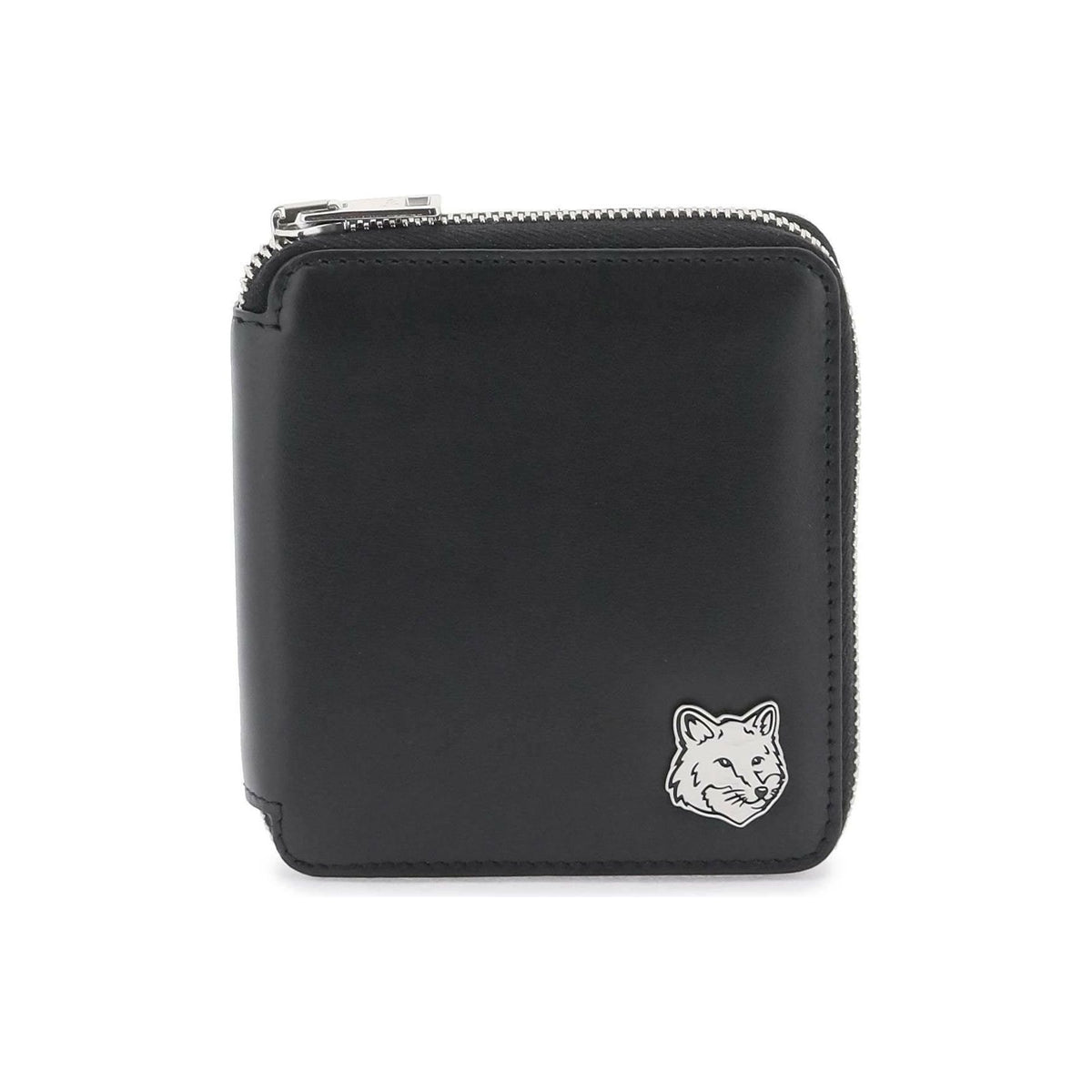 MAISON KITSUNE - Black Fox Head Zip Around Leather Wallet Portfolio - JOHN JULIA