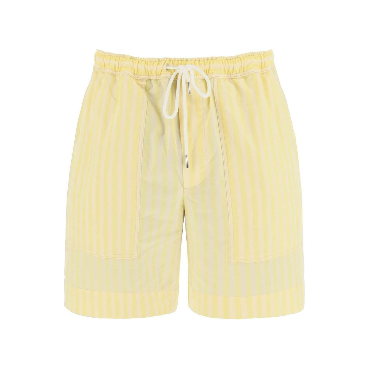 MAISON KITSUNE - Light Yellow Striped Poplin Shorts With Sunset Patch - JOHN JULIA