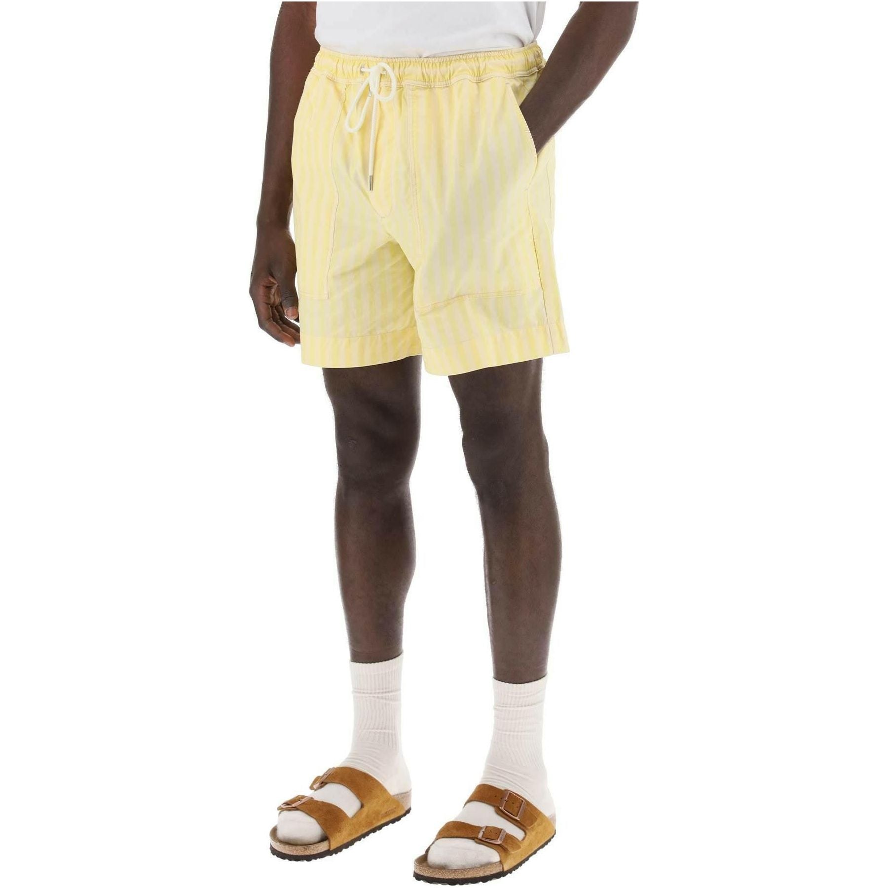 Light Yellow Striped Poplin Shorts With Sunset Patch MAISON KITSUNE JOHN JULIA.