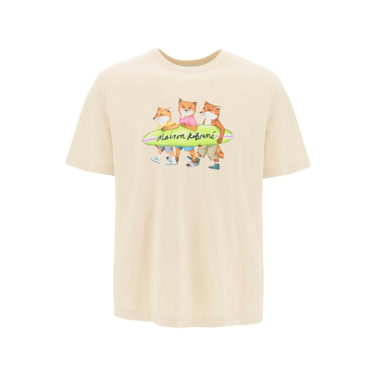 MAISON KITSUNE - Paper Beige Surfing Foxes Comfort Fit Cotton Shirt - JOHN JULIA