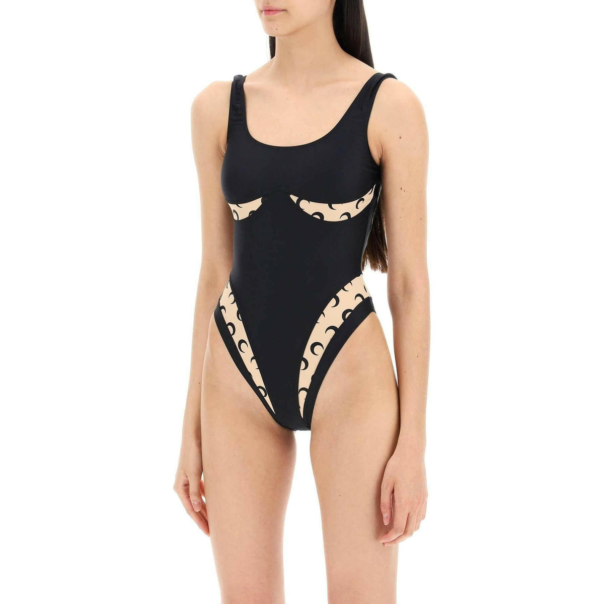 Black All Over Moon Recycled Lycra One Piece Swimsuit MARINE SERRE JOHN JULIA.