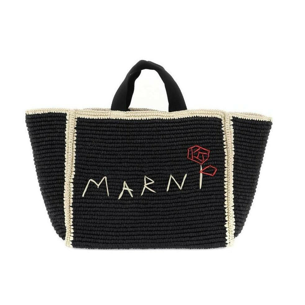 MARNI - Black Macramé Sillo Medium Shopper Bag - JOHN JULIA