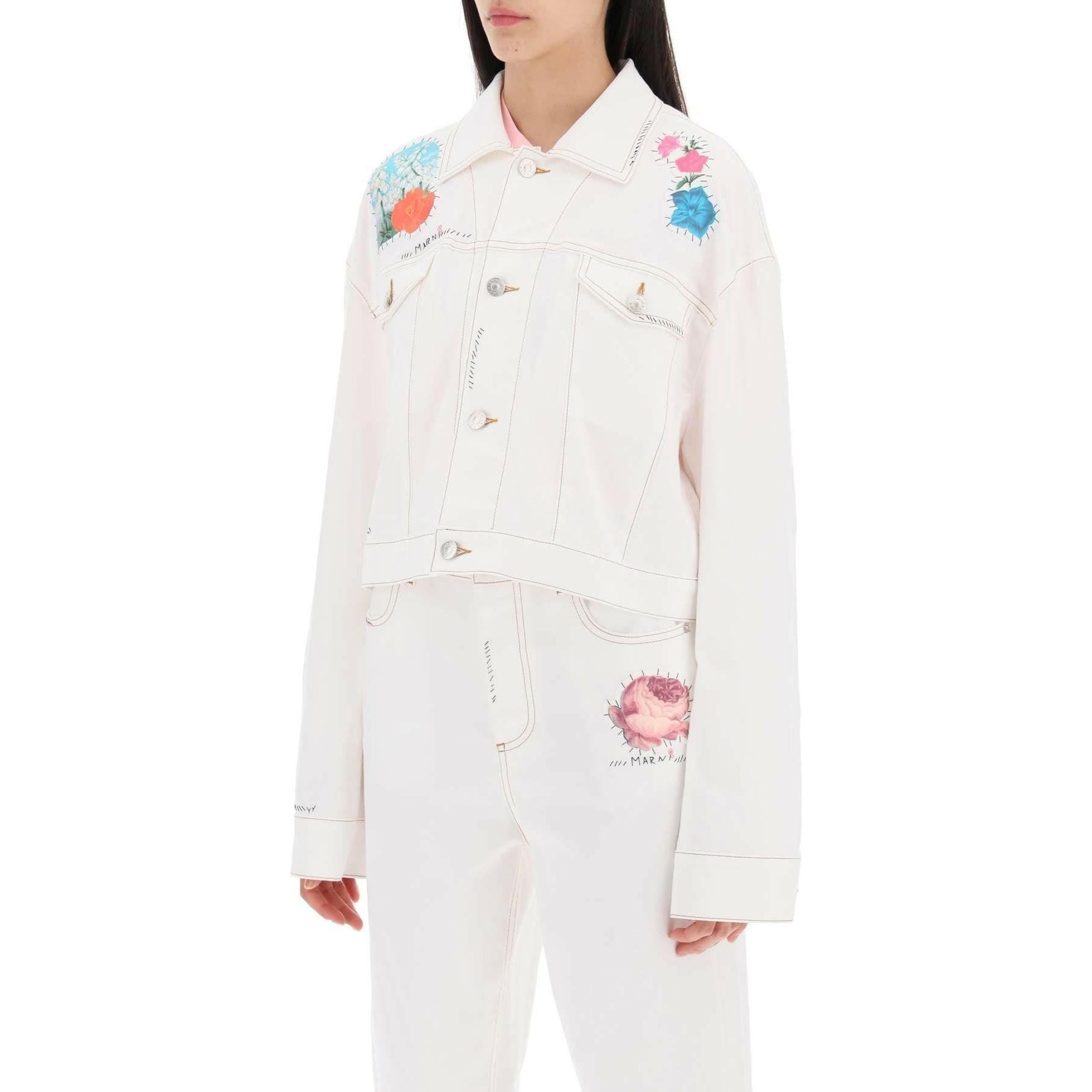 Cropped Denim Jacket With Flower Patches And Embroidery MARNI JOHN JULIA.