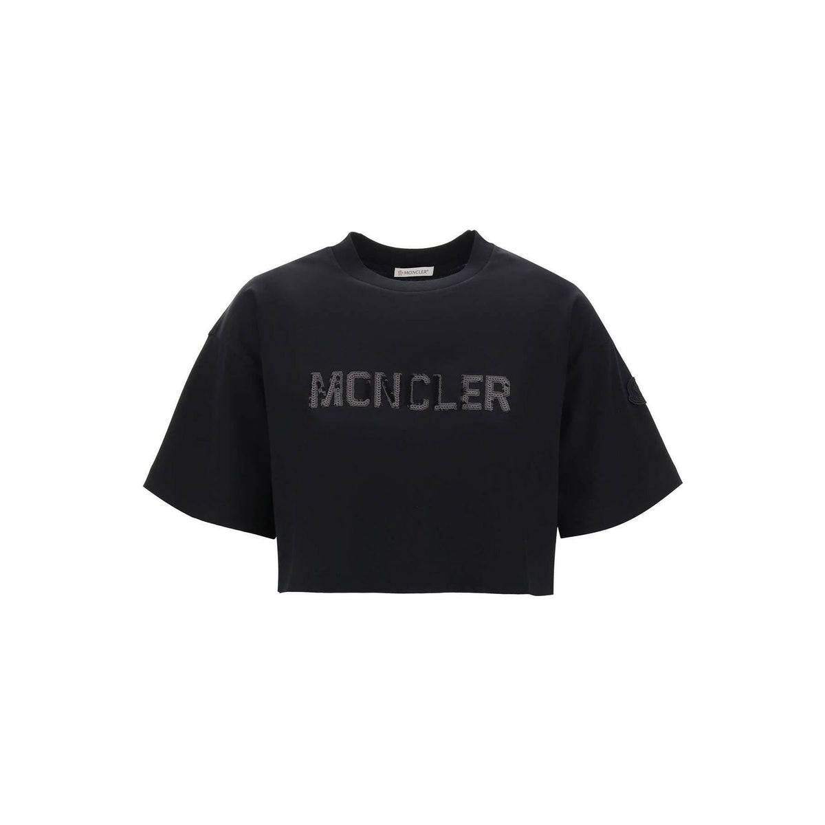 MONCLER - Black Sequin Logo Cotton Jersey T-Shirt - JOHN JULIA