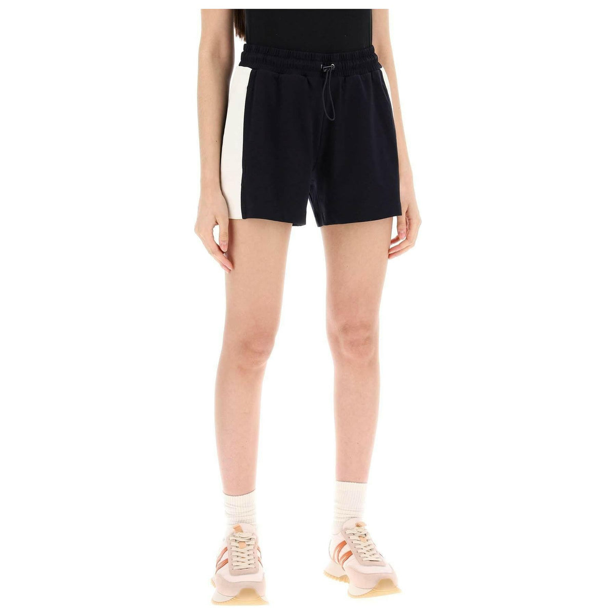 MONCLER - Night Blue Relaxed Fit Jersey Shorts with Poplin Inserts - JOHN JULIA