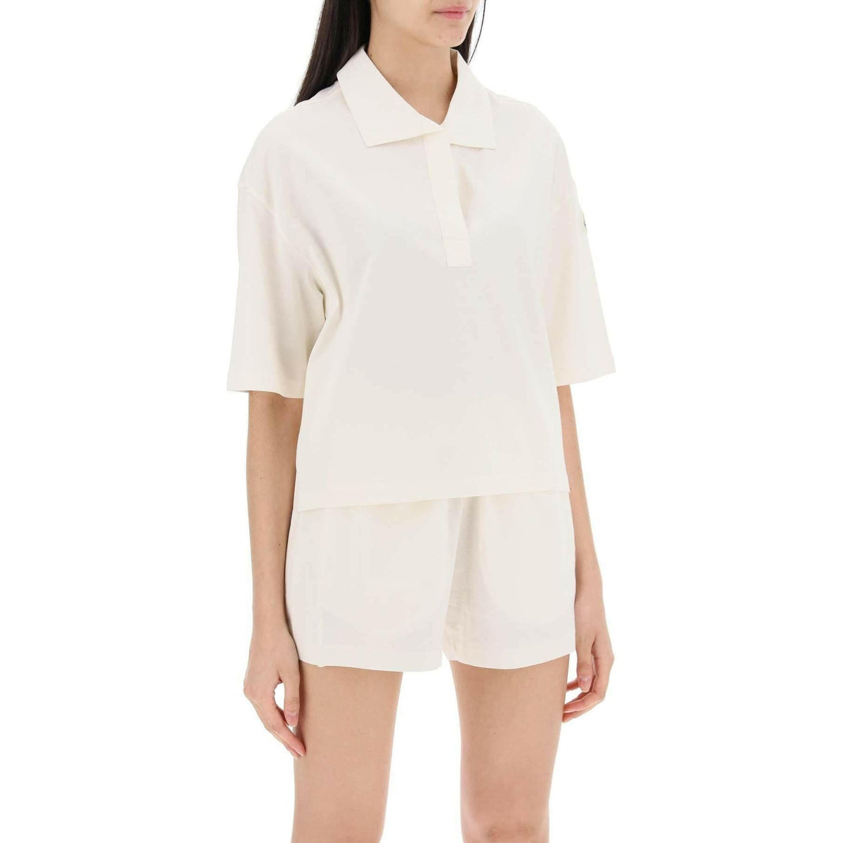 MONCLER - White Contrast Poplin Collar Cotton Polo Shirt - JOHN JULIA