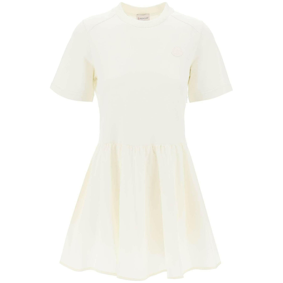 MONCLER - White Fit and Flare Mini Dress with Taffeta Details - JOHN JULIA