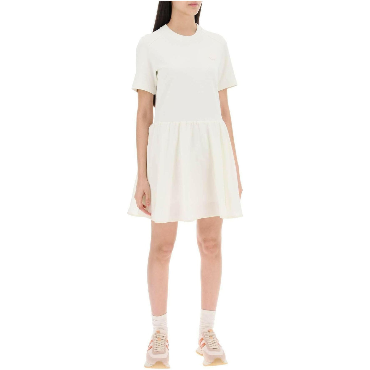 MONCLER - White Fit and Flare Mini Dress with Taffeta Details - JOHN JULIA