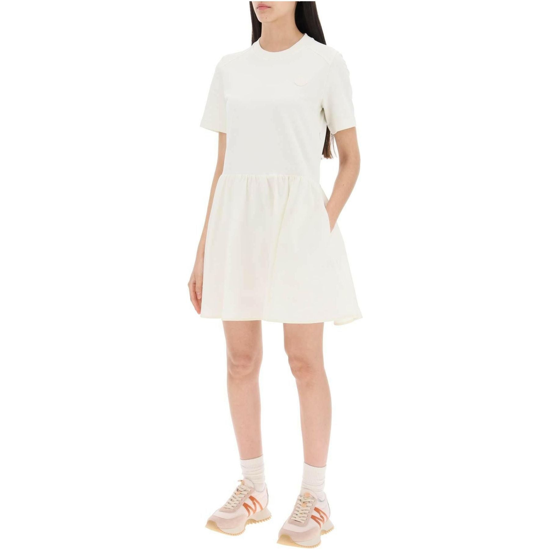 White Fit and Flare Mini Dress with Taffeta Details MONCLER JOHN JULIA.