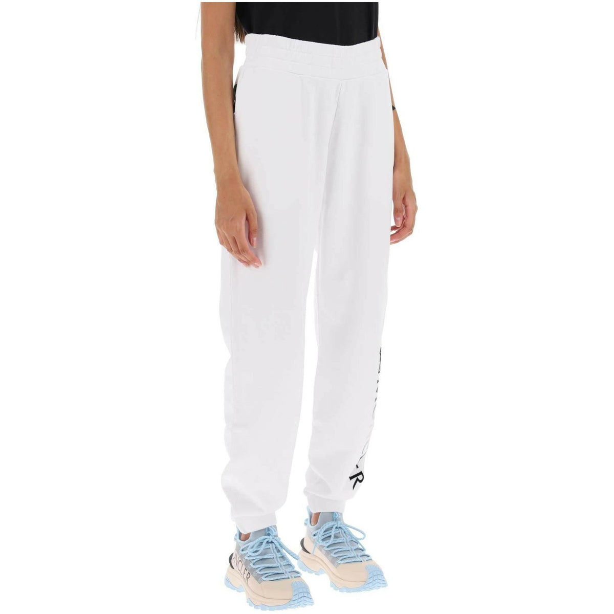 Moncler White Logo Cotton French Terry Drawstring Sweatpants - JOHN JULIA