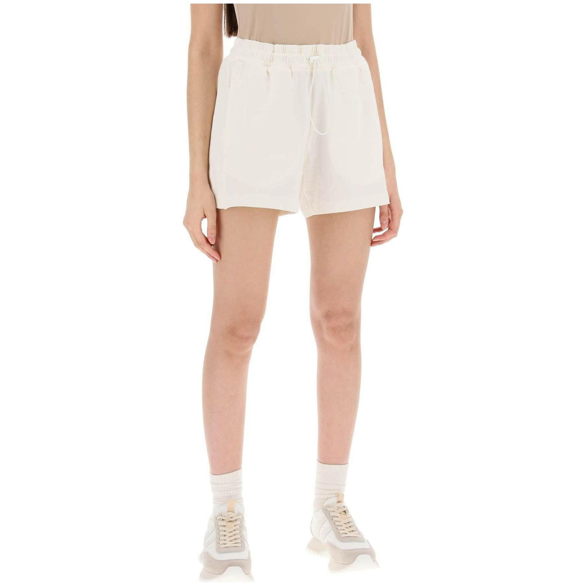 MONCLER - White Relaxed Fit Jersey Shorts with Poplin Inserts - JOHN JULIA