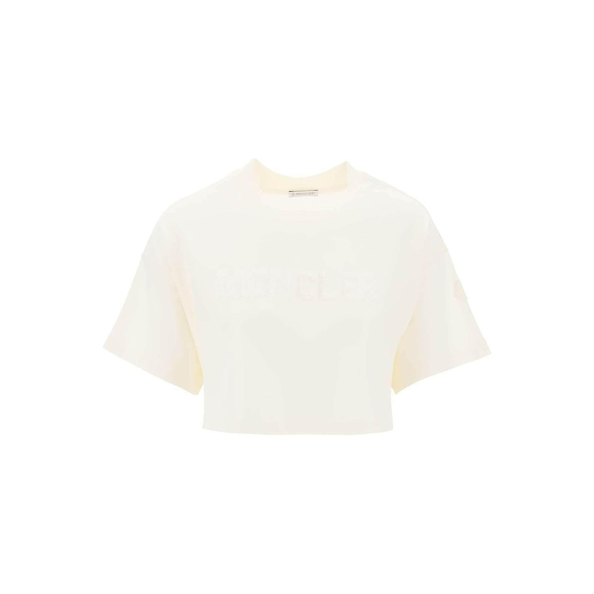 MONCLER - White Sequin Logo Cotton Jersey T-Shirt - JOHN JULIA