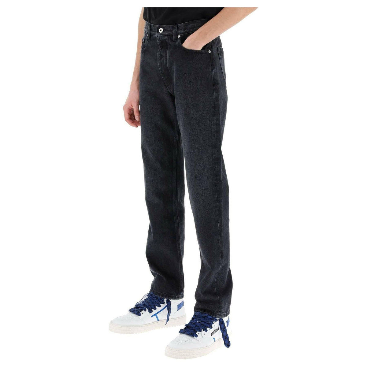 OFF-WHITE - Washed Black Regular-Fit Cotton Jeans - JOHN JULIA