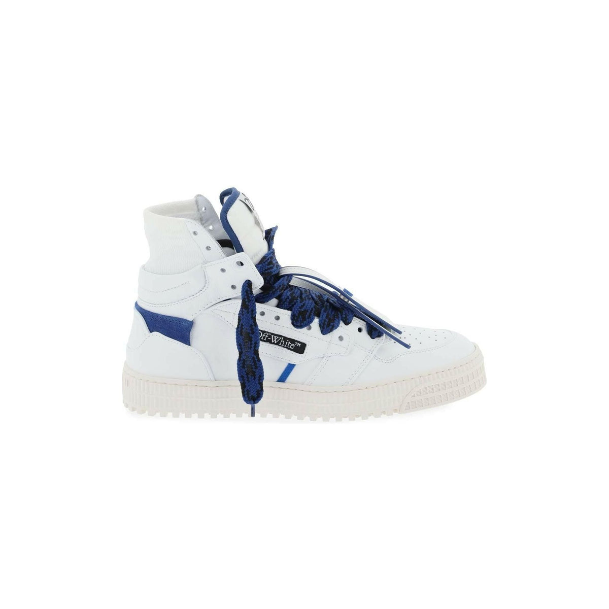 OFF-WHITE - White and Navy '3.0 Off Court' Leather High-Top Sneakers - JOHN JULIA