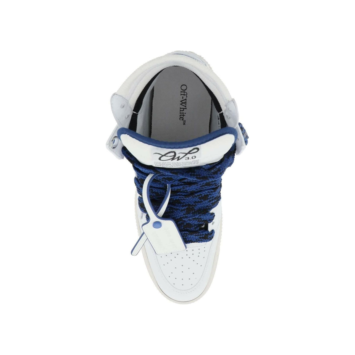 OFF-WHITE - White and Navy '3.0 Off Court' Leather High-Top Sneakers - JOHN JULIA