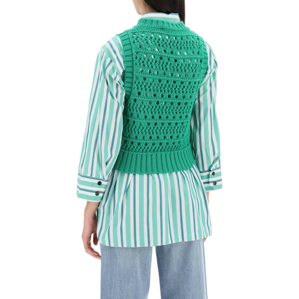 GANNI - Open Stitch Knitted Vest With Logo - JOHN JULIA