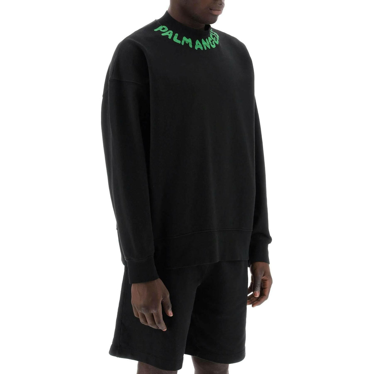 PALM ANGELS - Black Green Fluo Logo Printer Cotton Jersey Sweatshirt - JOHN JULIA