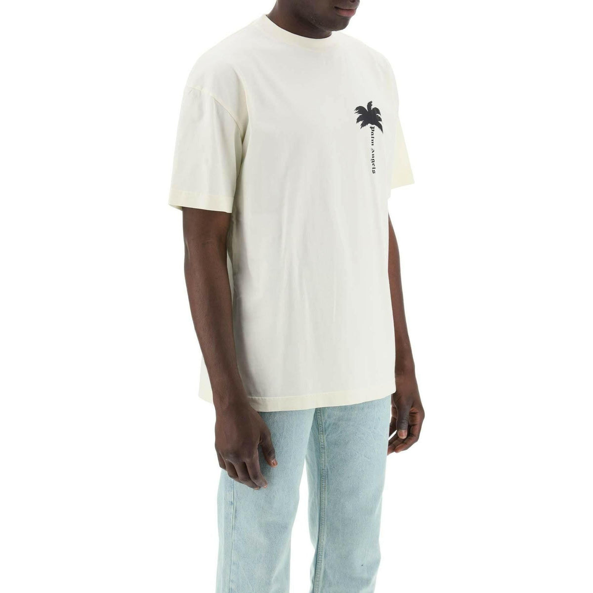 PALM ANGELS - Off-White Palm Tree Print Cotton T-Shirt - JOHN JULIA