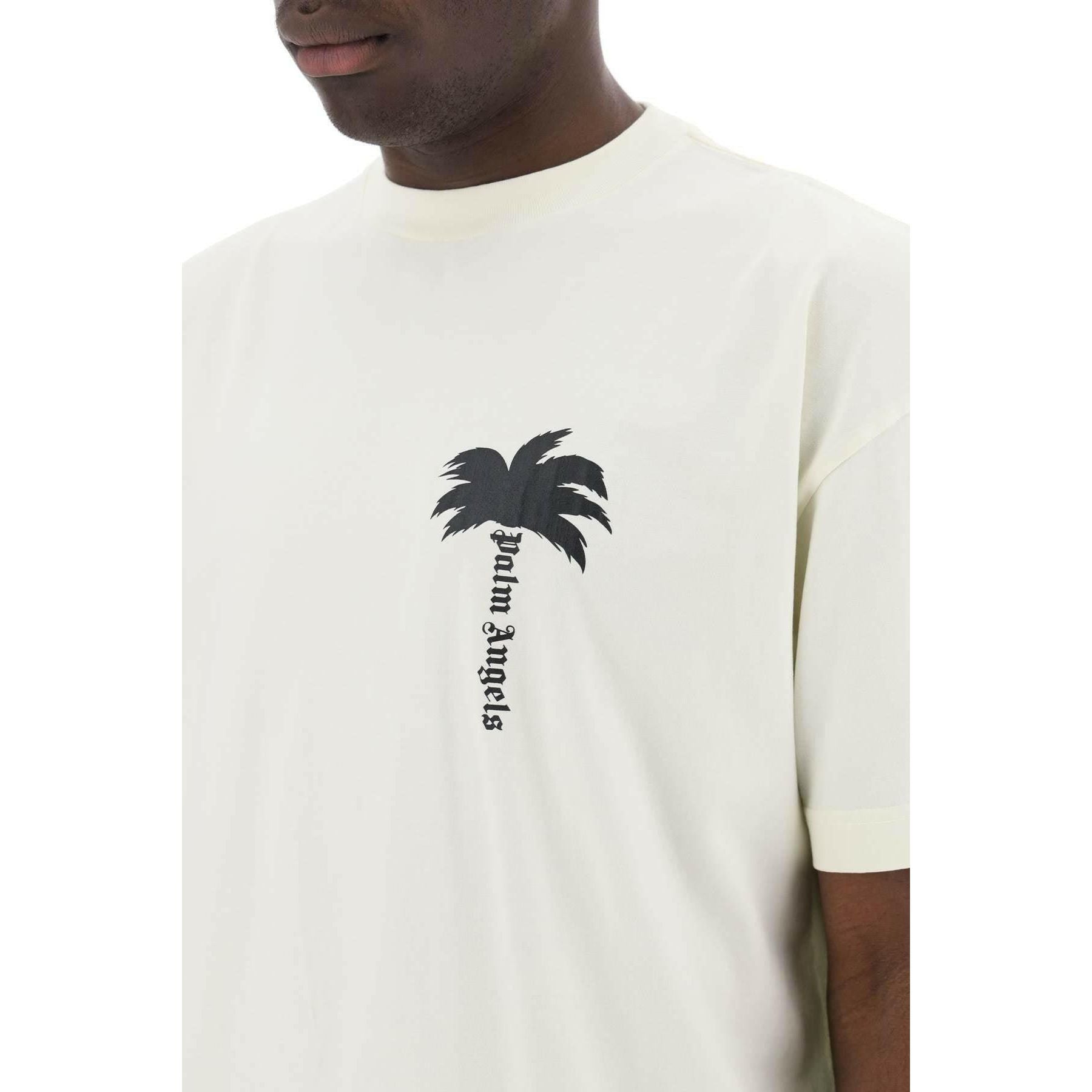 Off-White Palm Tree Print Cotton T-Shirt PALM ANGELS JOHN JULIA.