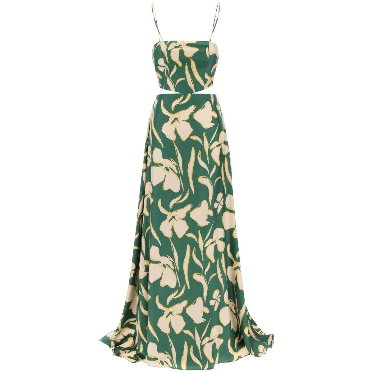 RAQUEL DINIZ - Floral Silk Twill Long Bali Dress With Bust Cut-Outs And Bow Detail - JOHN JULIA