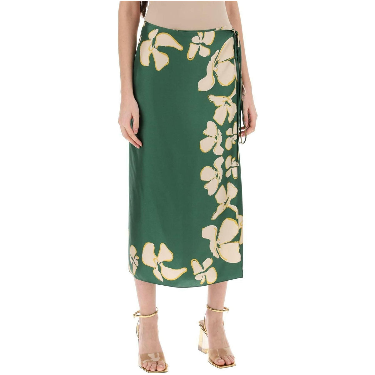 RAQUEL DINIZ - Green Floral Silk Wrap Skirt - JOHN JULIA