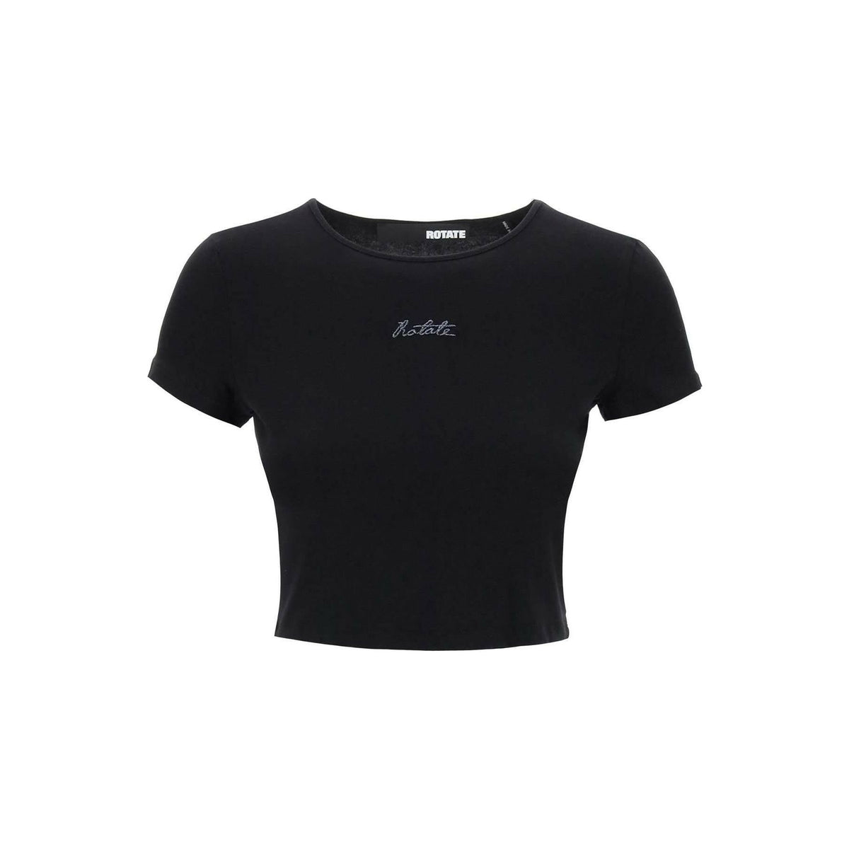 ROTATE - Black Logo Cropped Organic Cotton-Blend T-Shirt - JOHN JULIA