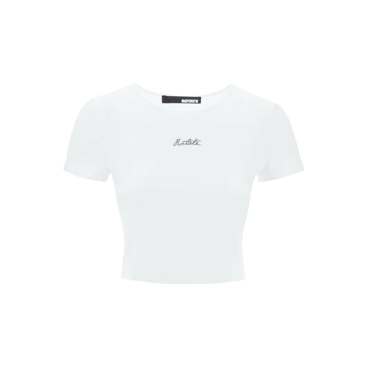 Cropped Bright White Logo Organic Cotton-Blend Cropped T-Shirt ROTATE JOHN JULIA.