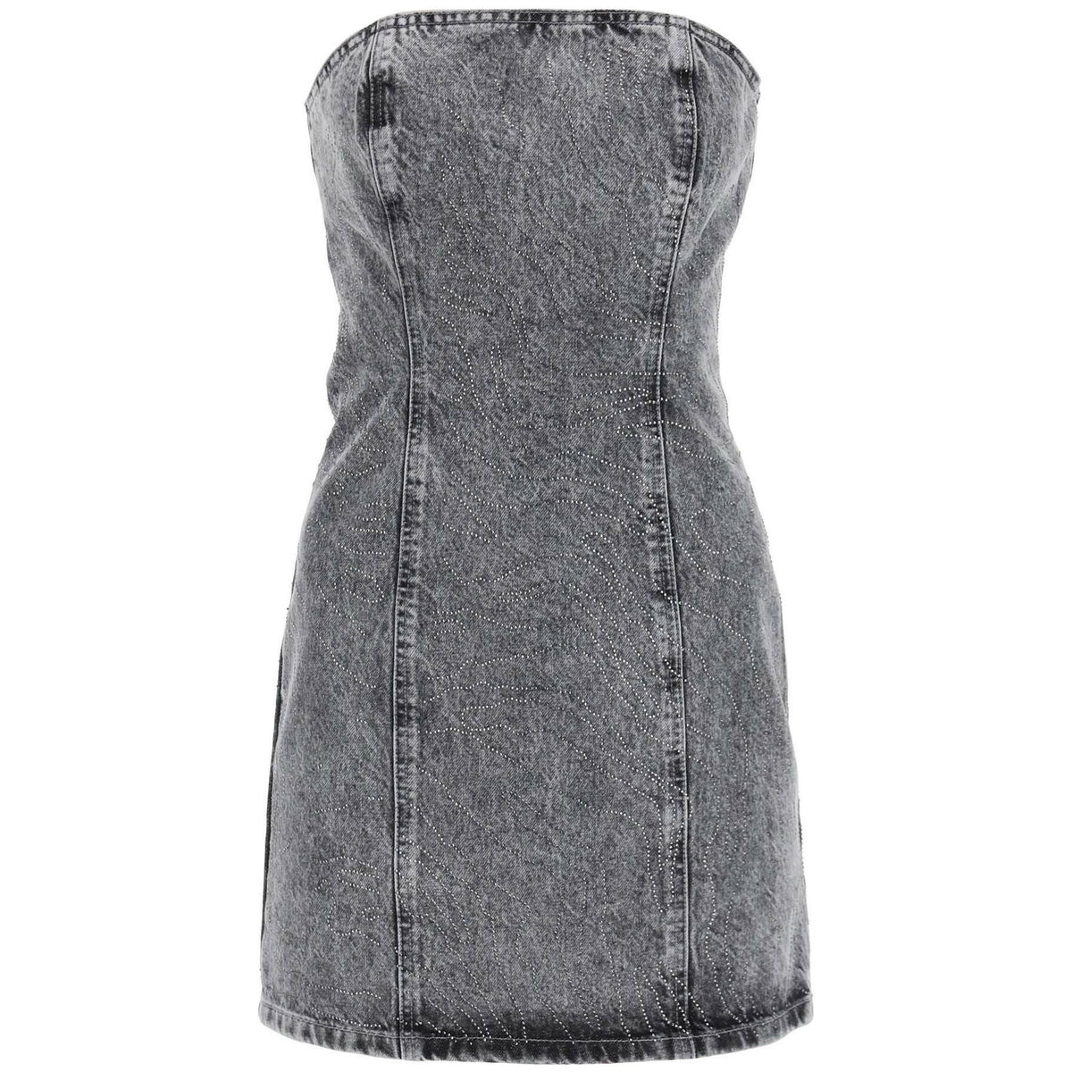 ROTATE - Grey Denim Rhinestone Embellished Mini Dress - JOHN JULIA