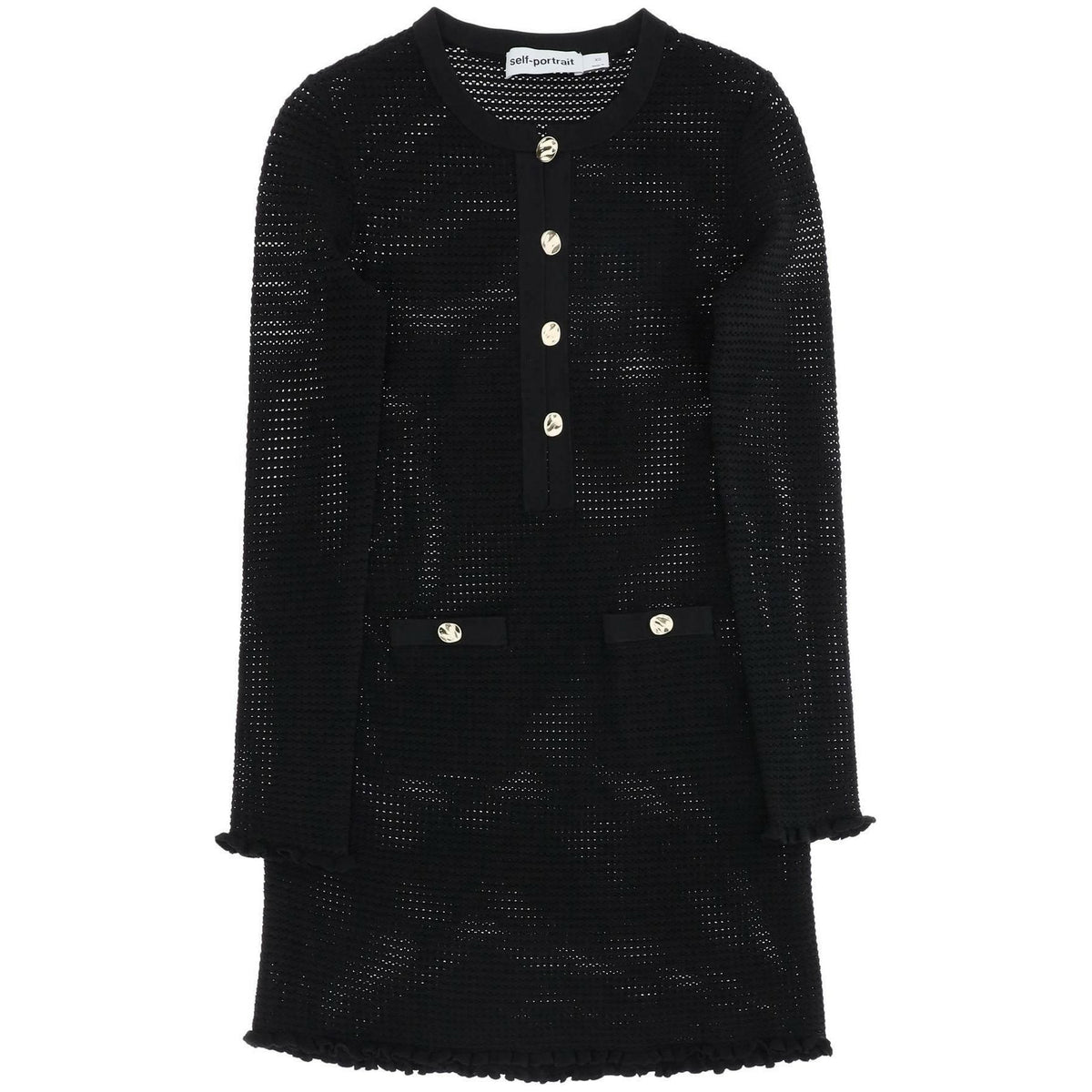 SELF PORTRAIT - Black Crochet Knit Buttoned Mini Dress - JOHN JULIA