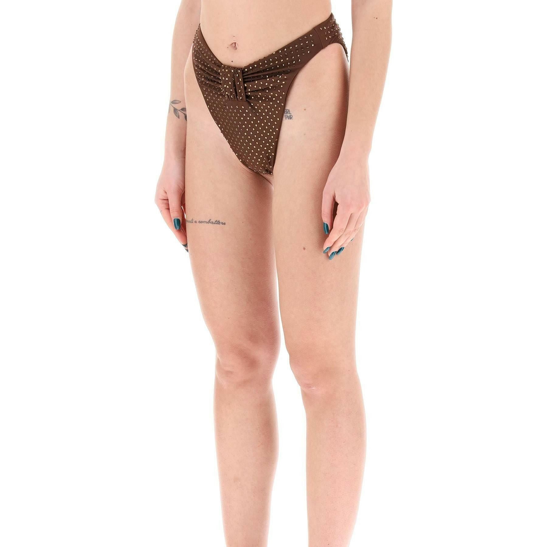 Brown Bikini Slip With Rhinestone Embellishments SELF PORTRAIT JOHN JULIA.