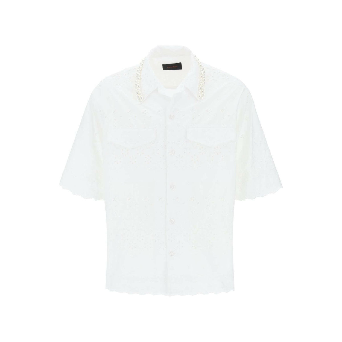 SIMONE ROCHA - White Cotton Broderie Anglaise Short-Sleeve Shirt - JOHN JULIA