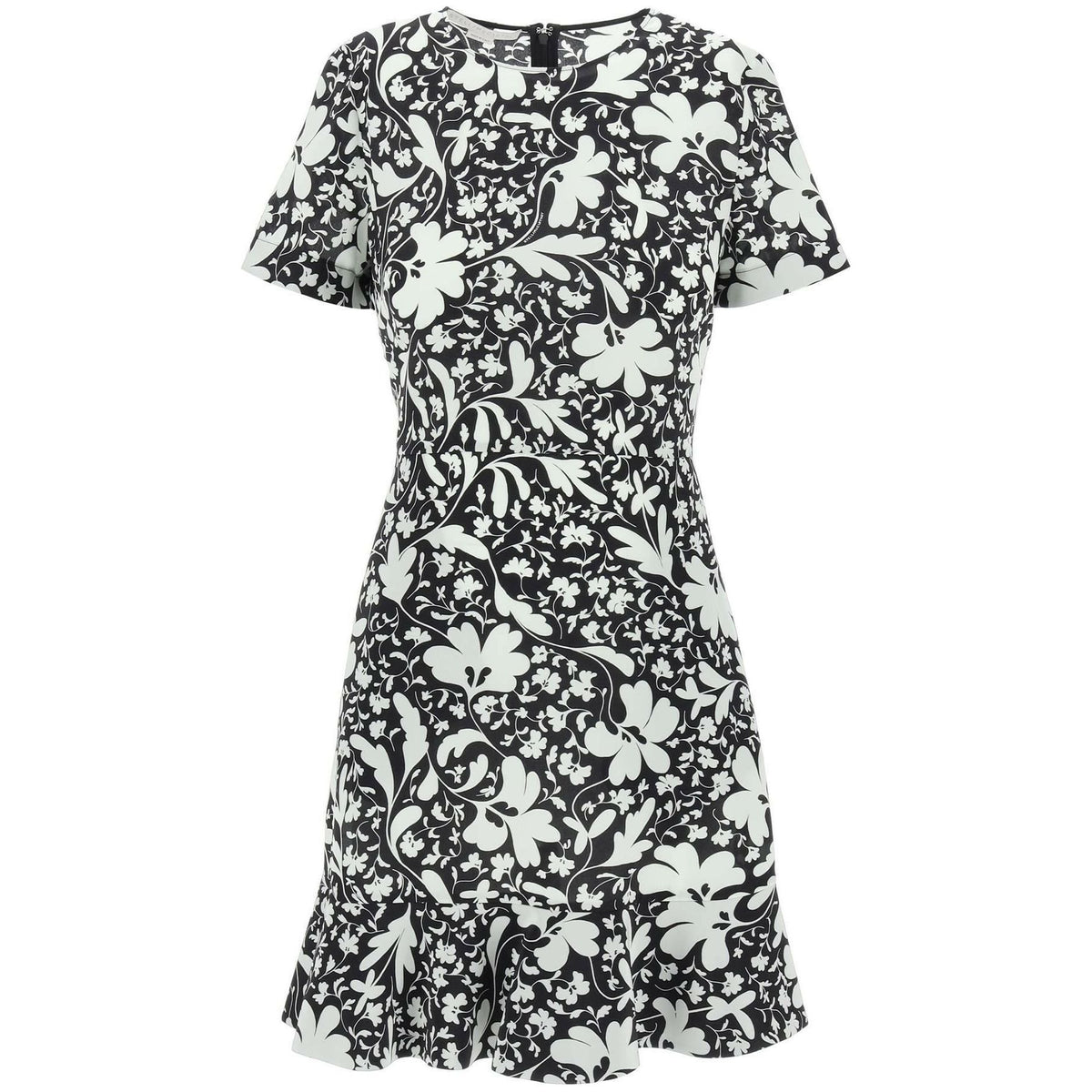 STELLA MCCARTNEY - Black and White Floral Fluid Silk Mini Dress - JOHN JULIA