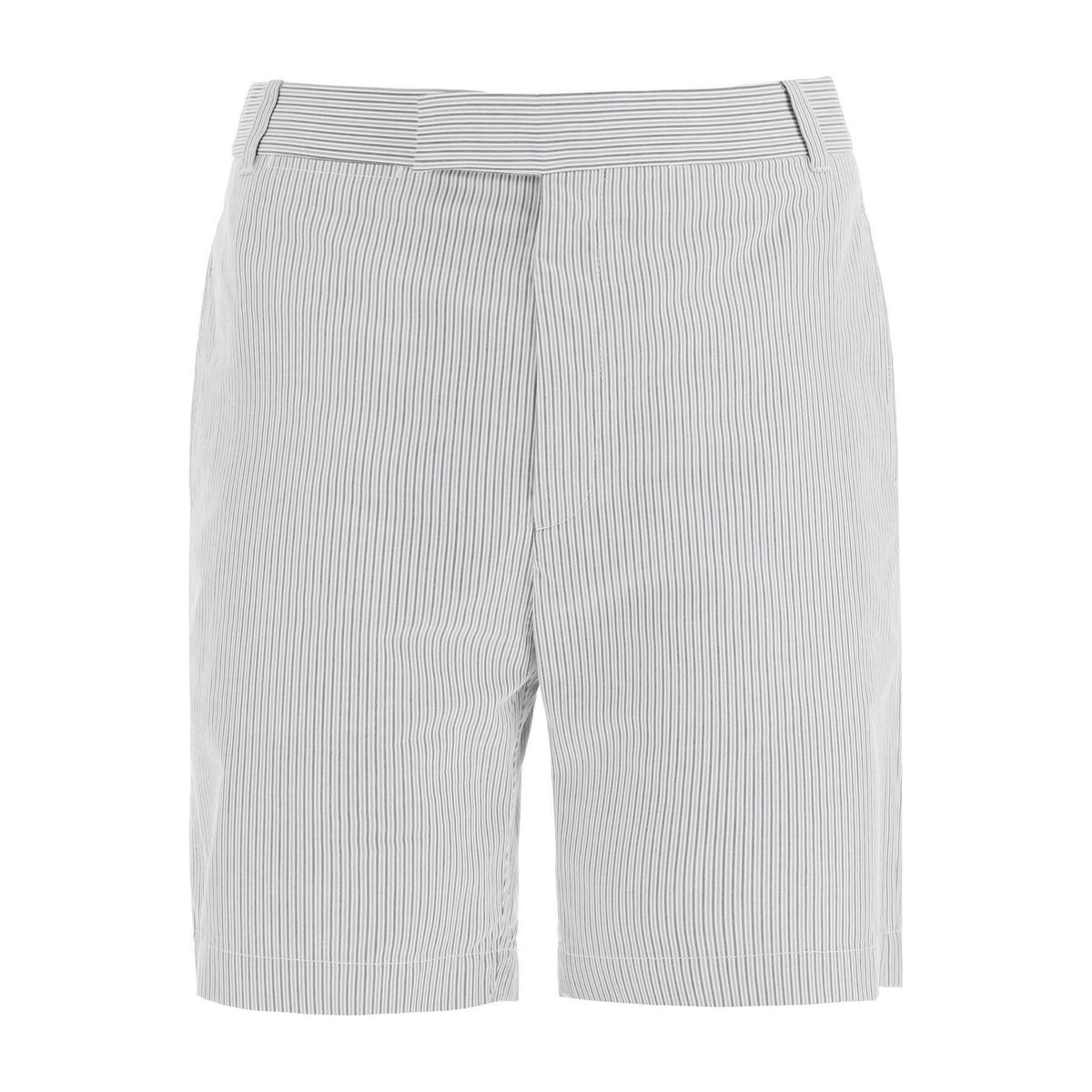 THOM BROWNE - Grey Striped-Pattern Cotton Tailored Shorts - JOHN JULIA