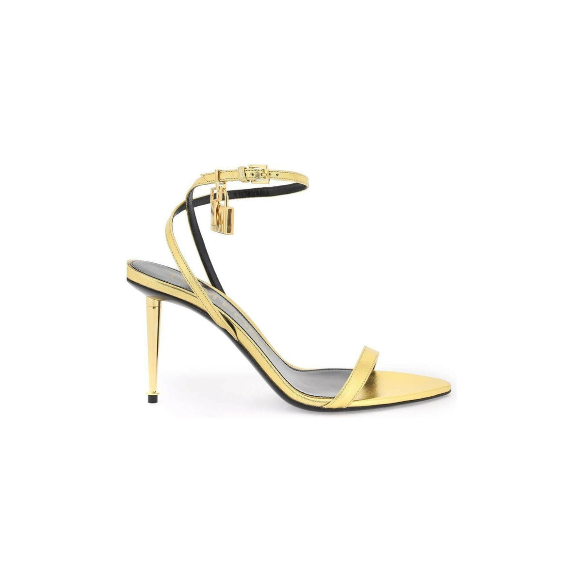 TOM FORD - Gold Laminated Padlock 85mm Nappa Leather Pointy Sandals - JOHN JULIA