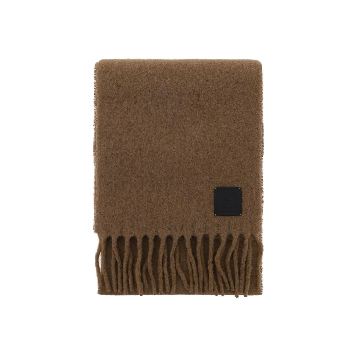 TOTEME - Biscuit Brown Monogram Leather Patch Wool Scarf - JOHN JULIA