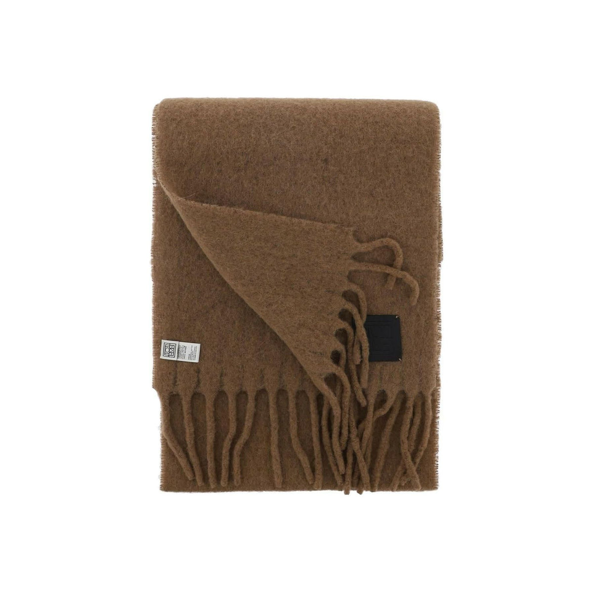 TOTEME - Biscuit Brown Monogram Leather Patch Wool Scarf - JOHN JULIA