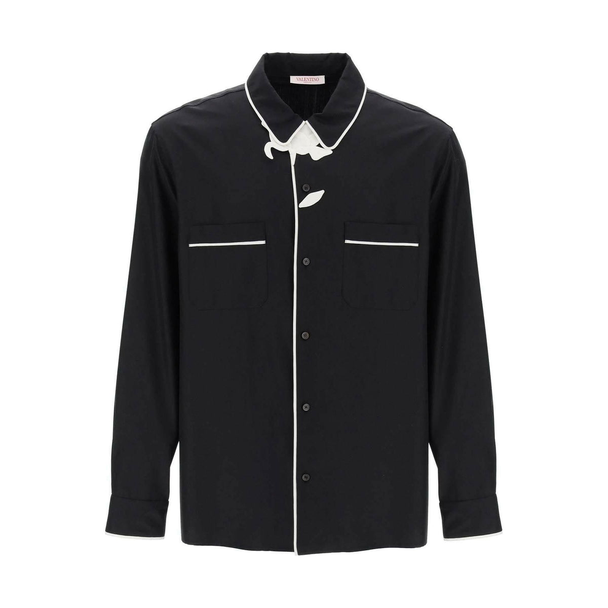 VALENTINO GARAVANI - Black Silk Pyjama Style Shirt With Flower - JOHN JULIA