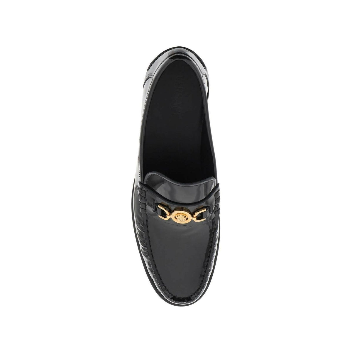 VERSACE - Black Patent Leather Medusa '95 Loafers With Gold Detail - JOHN JULIA