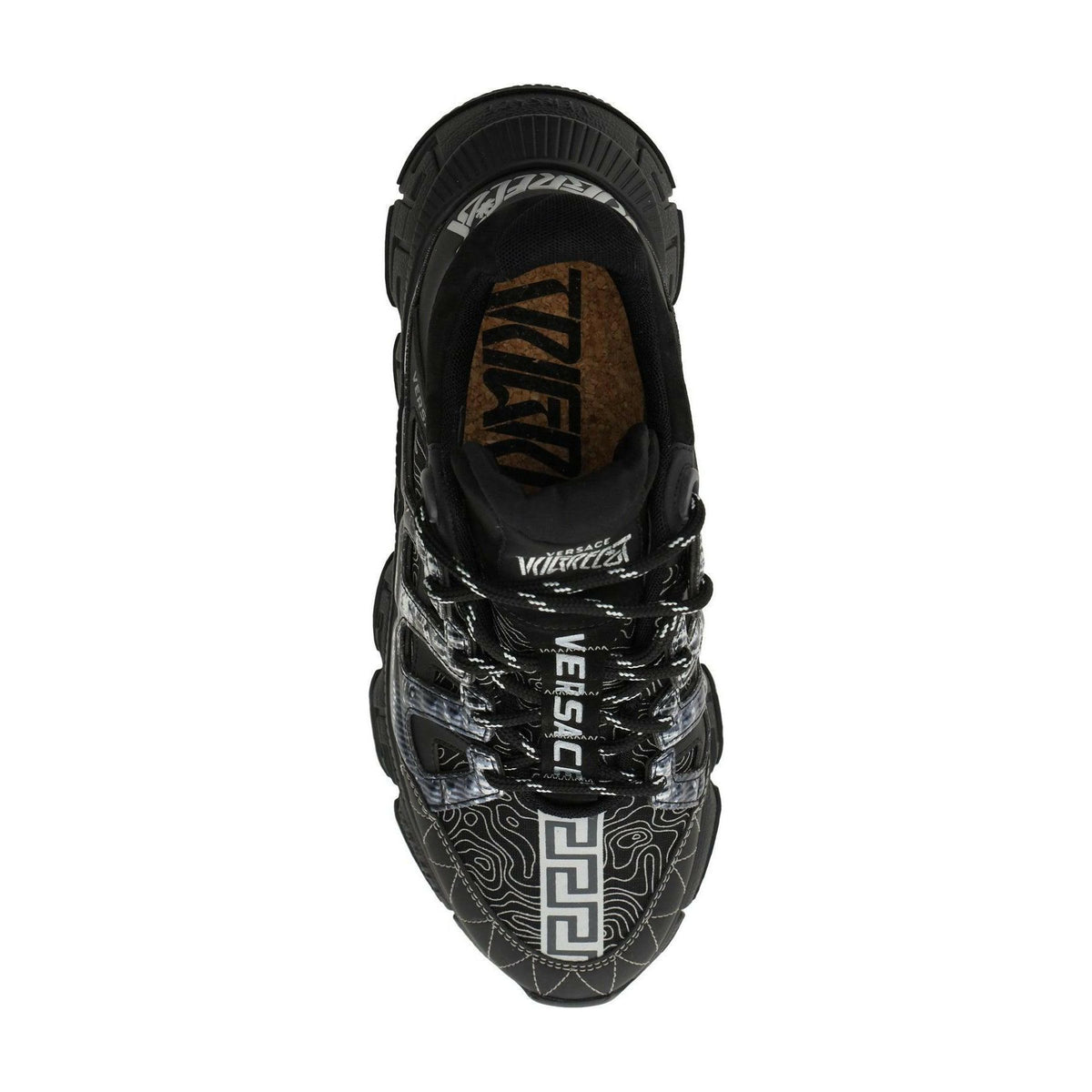 VERSACE - Black Silver Trigreca Sneakers With Greca Cushioning System - JOHN JULIA