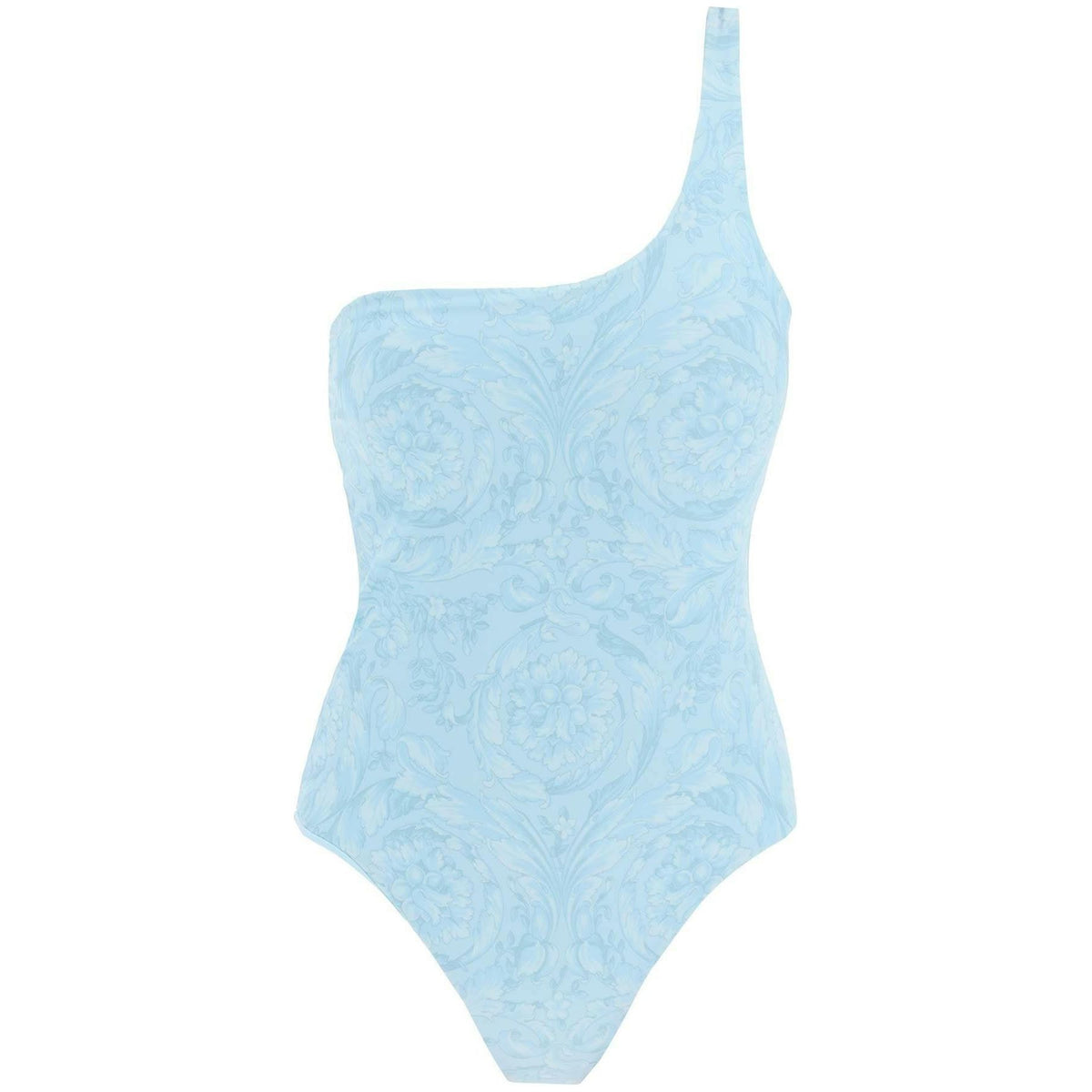 VERSACE - Blue Barocco Print One Shoulder Swimsuit - JOHN JULIA