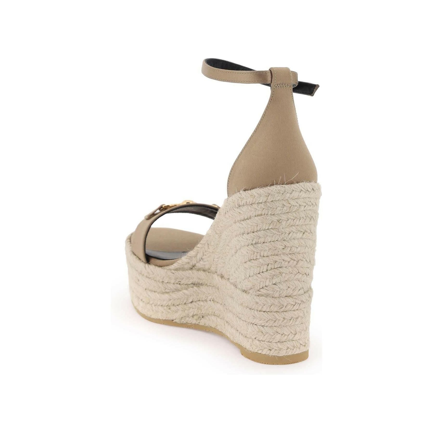 Camel Satin Medusa '95 Wedge Sandals With Adjustable Ankle Strap VERSACE JOHN JULIA.