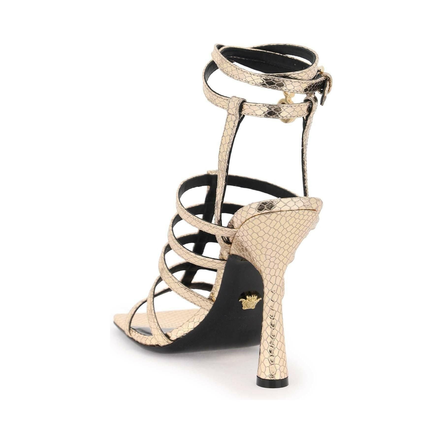 Champagne Gold Snake-Effect Lycia Structure Sandals With Medusa Charm VERSACE JOHN JULIA.