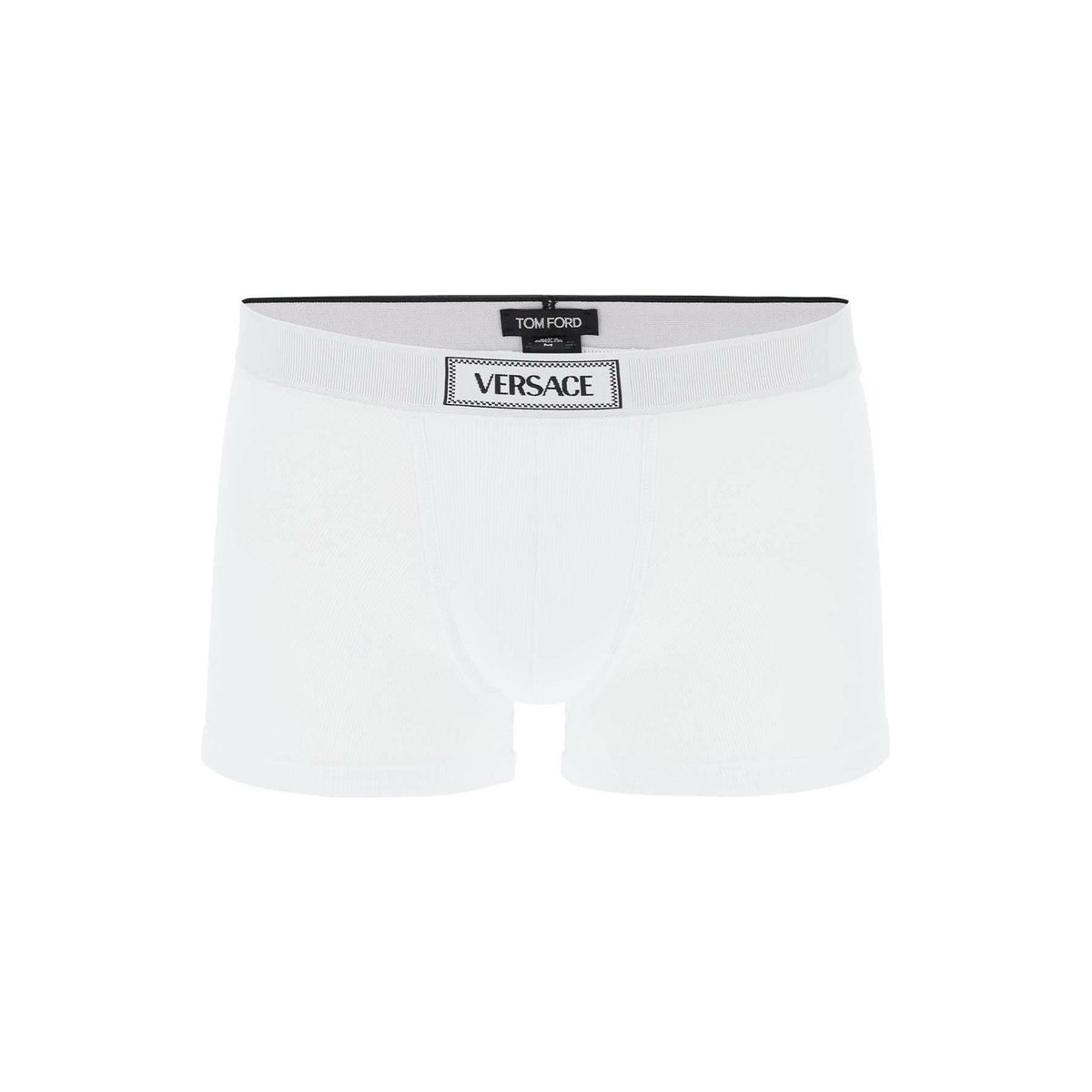VERSACE - Optical White Cotton Stretch Intimate Boxer Shorts With Jacquard Logo - JOHN JULIA