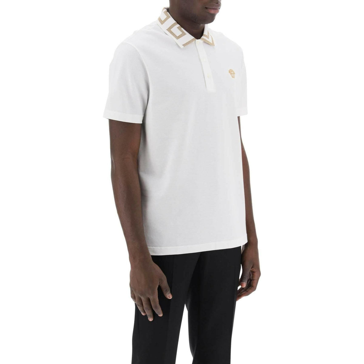 VERSACE - Optical White Greca Short-Sleeved Cotton Polo Shirt - JOHN JULIA