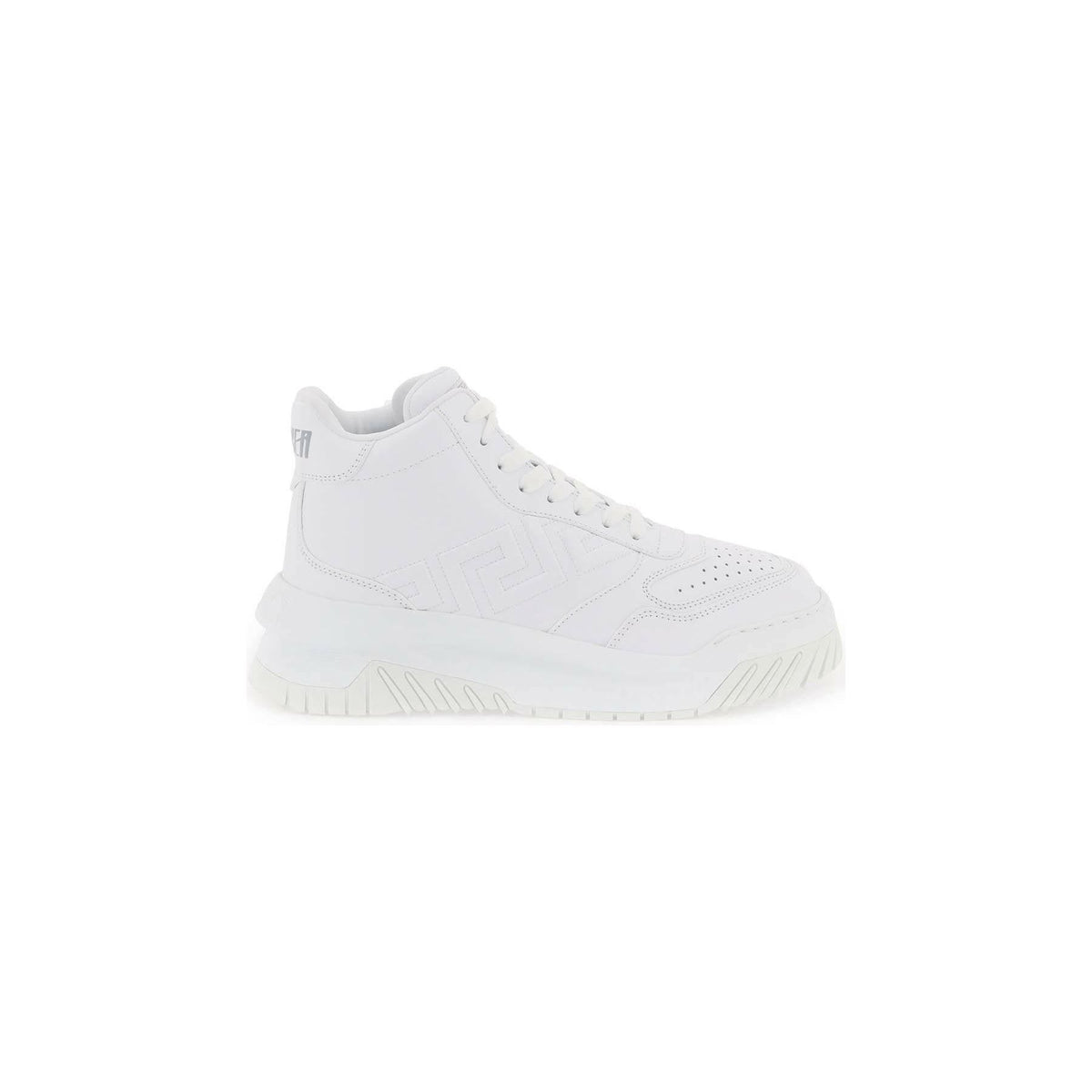 Optical White Smooth Leather Odissea Sneakers With Tone-On-Tone Embossed Motif VERSACE JOHN JULIA.