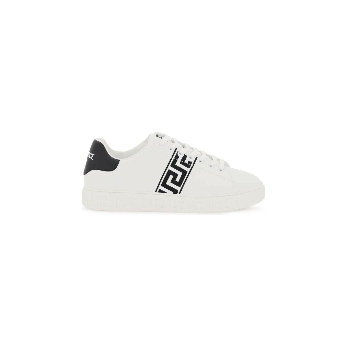 VERSACE - White Black Greca Sneakers With Contrasting Embroidered Motif - JOHN JULIA