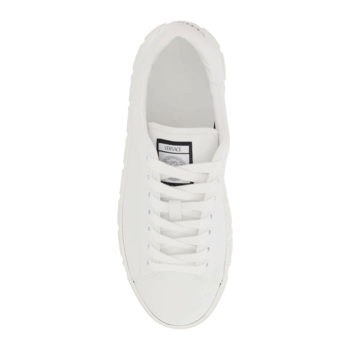 VERSACE - White Faux Leather Greca Sneakers With Embossed Motif - JOHN JULIA