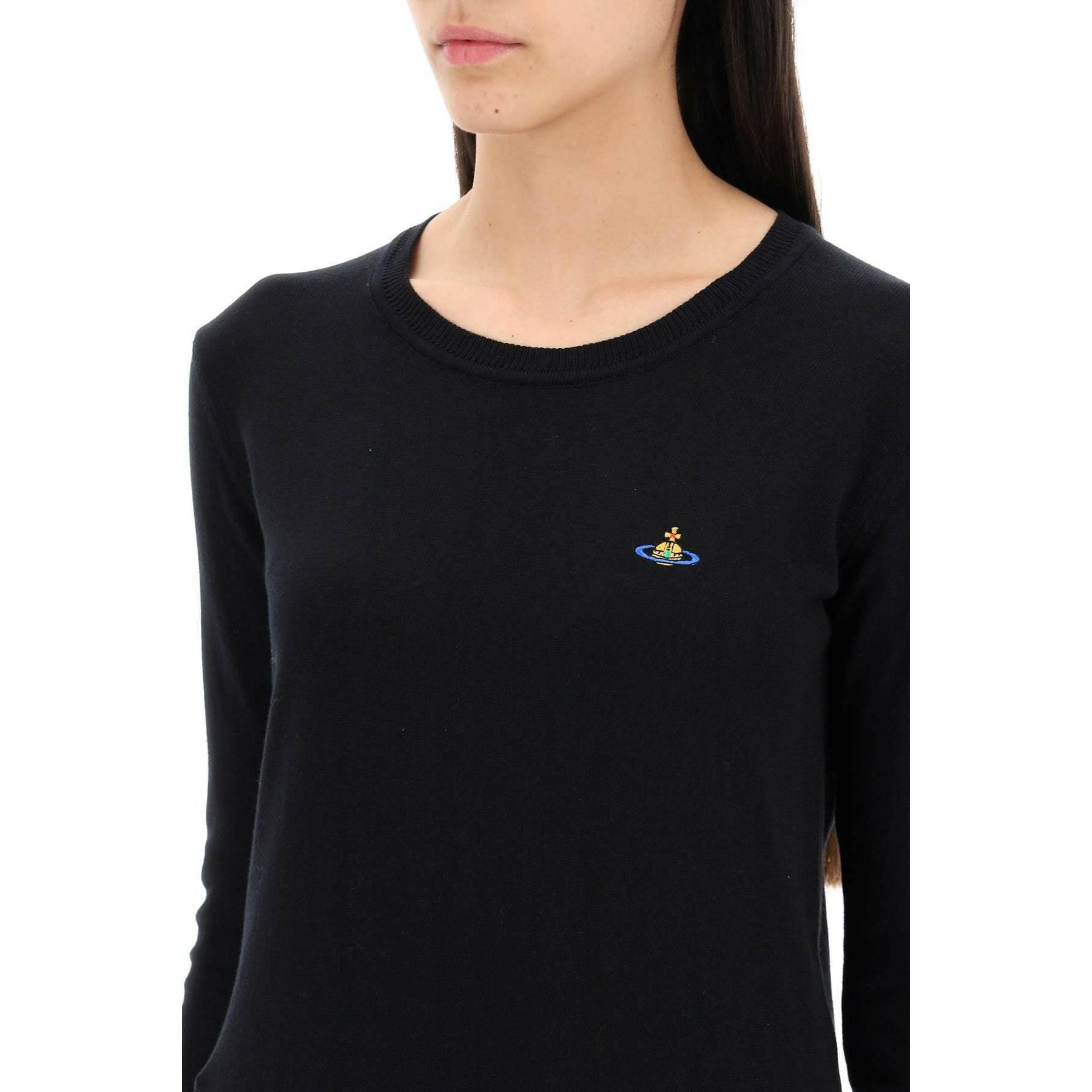 Black Cotton Crew-Neck Pullover With Embroidered Logo VIVIENNE WESTWOOD JOHN JULIA.