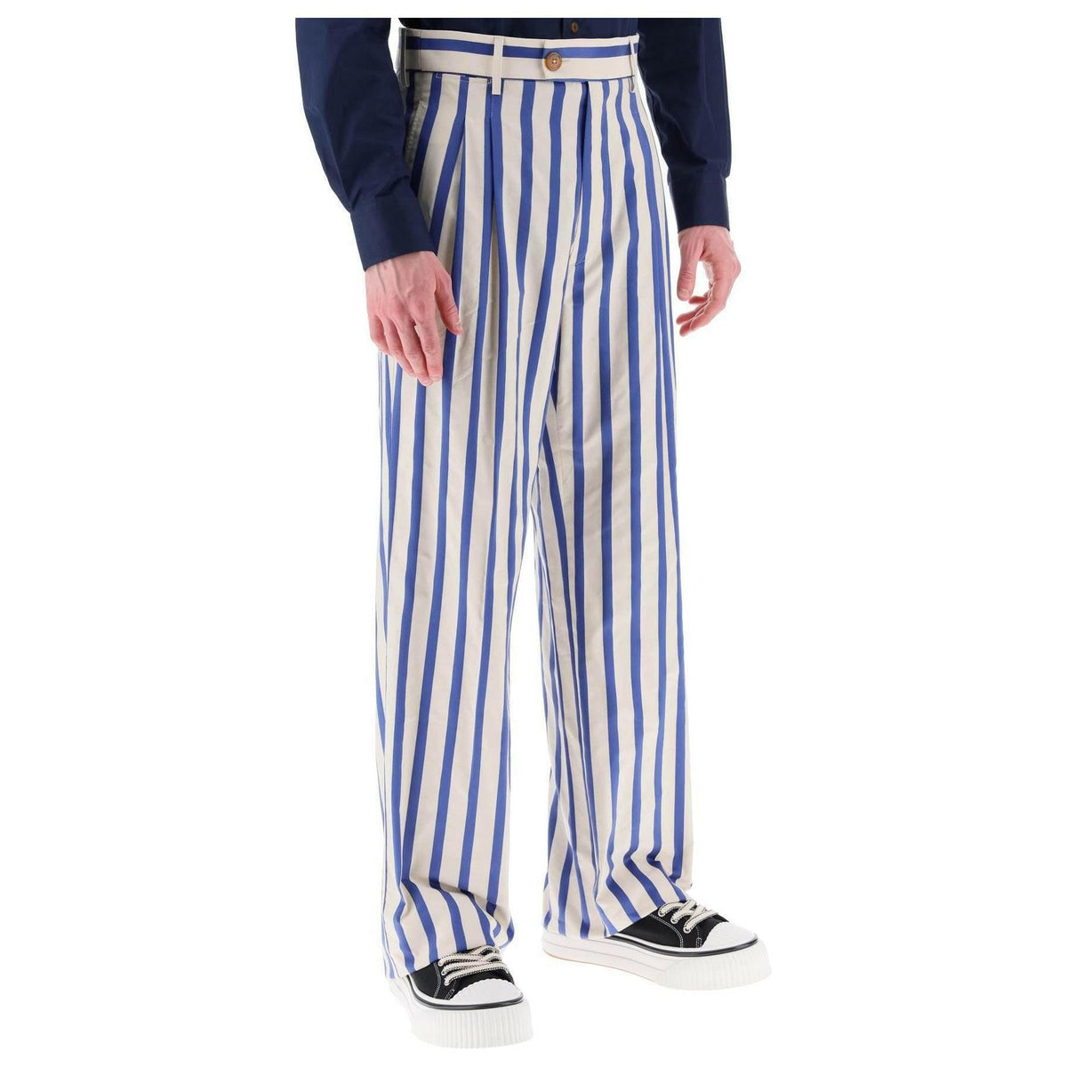 VIVIENNE WESTWOOD - Blue and White Striped Organic Cotton Straight-Leg Trousers - JOHN JULIA