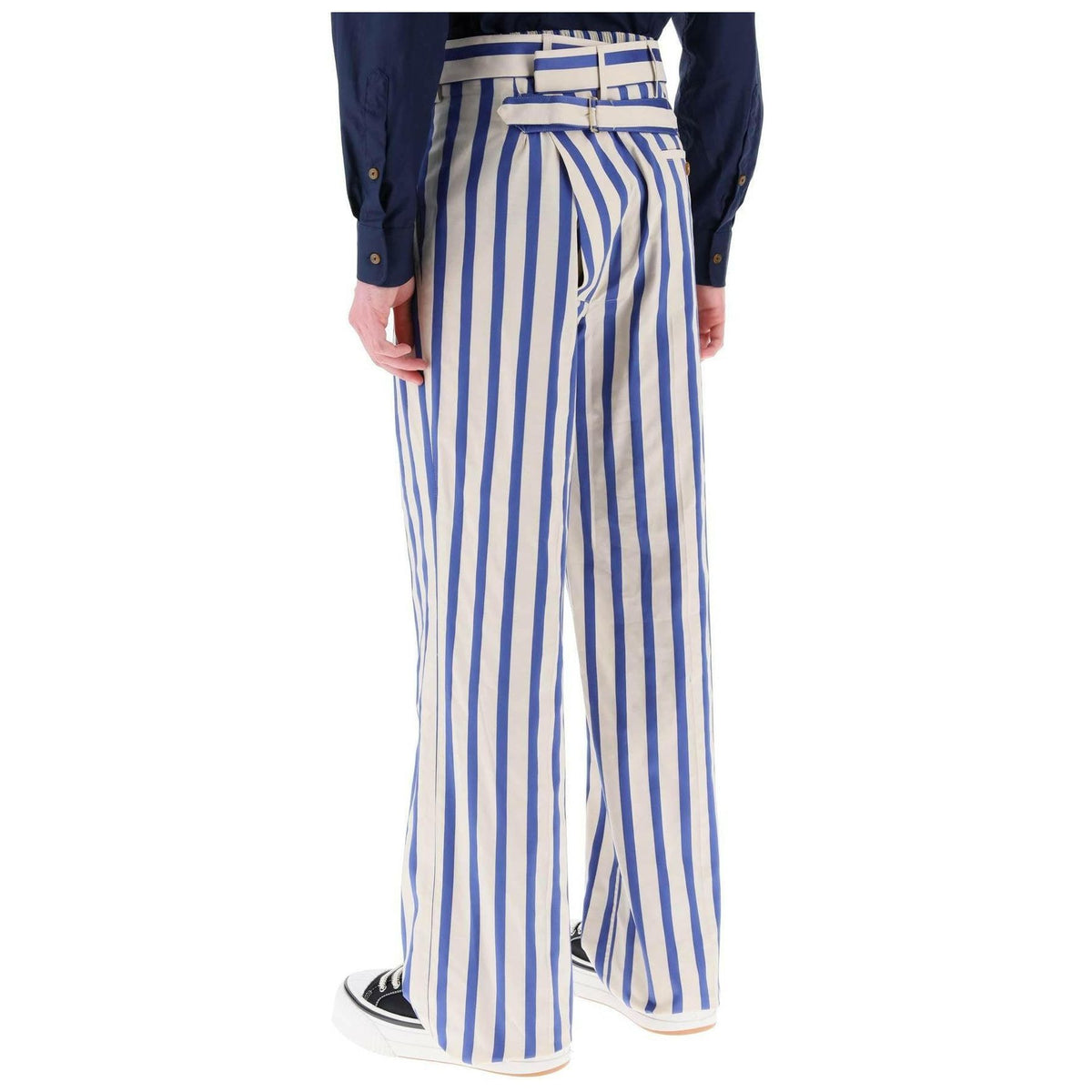 Blue and White Striped Organic Cotton Straight-Leg Trousers VIVIENNE WESTWOOD JOHN JULIA.